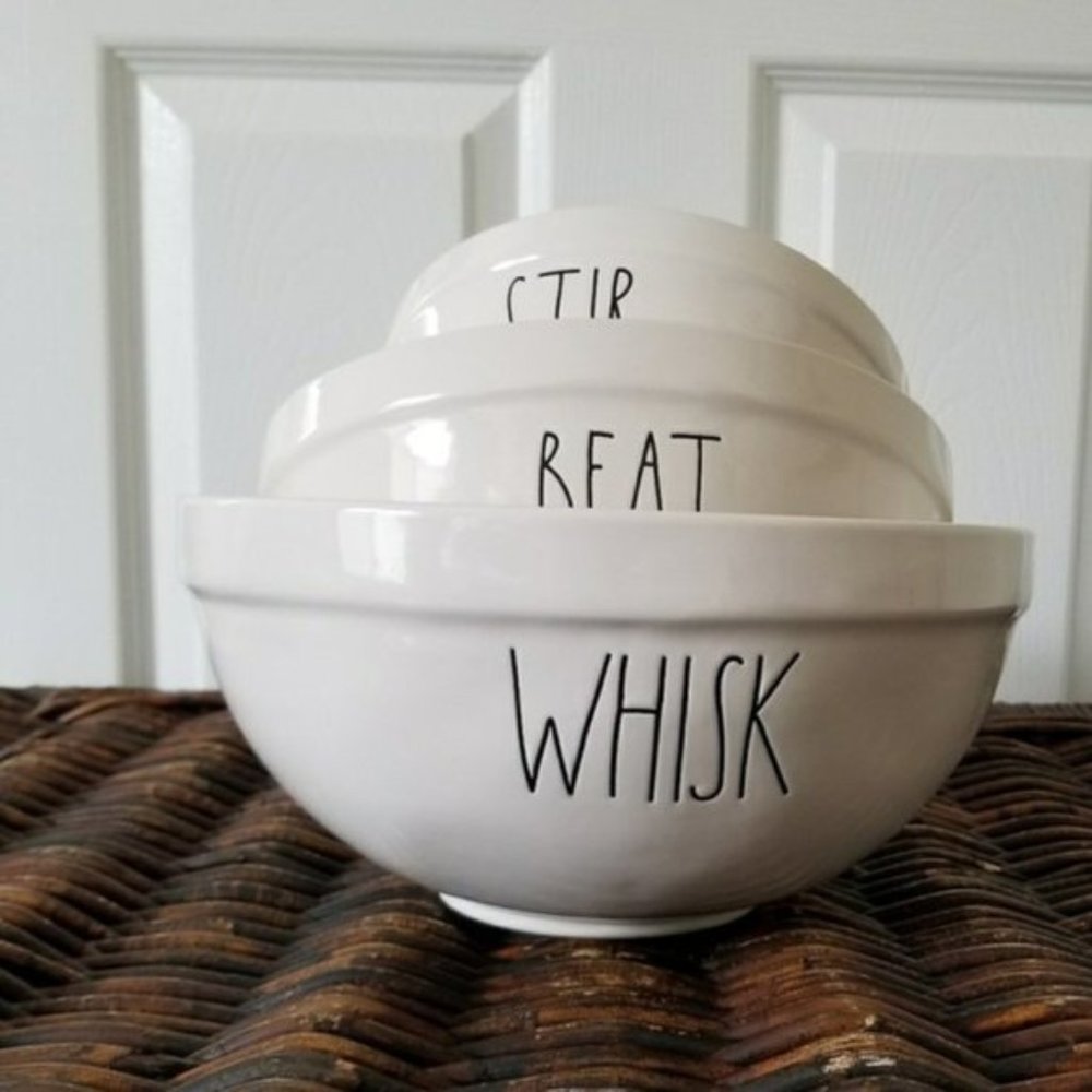 Rae Dunn BEAT WHISK STIR Ceramic Bowl Set - Picture 2 of 4